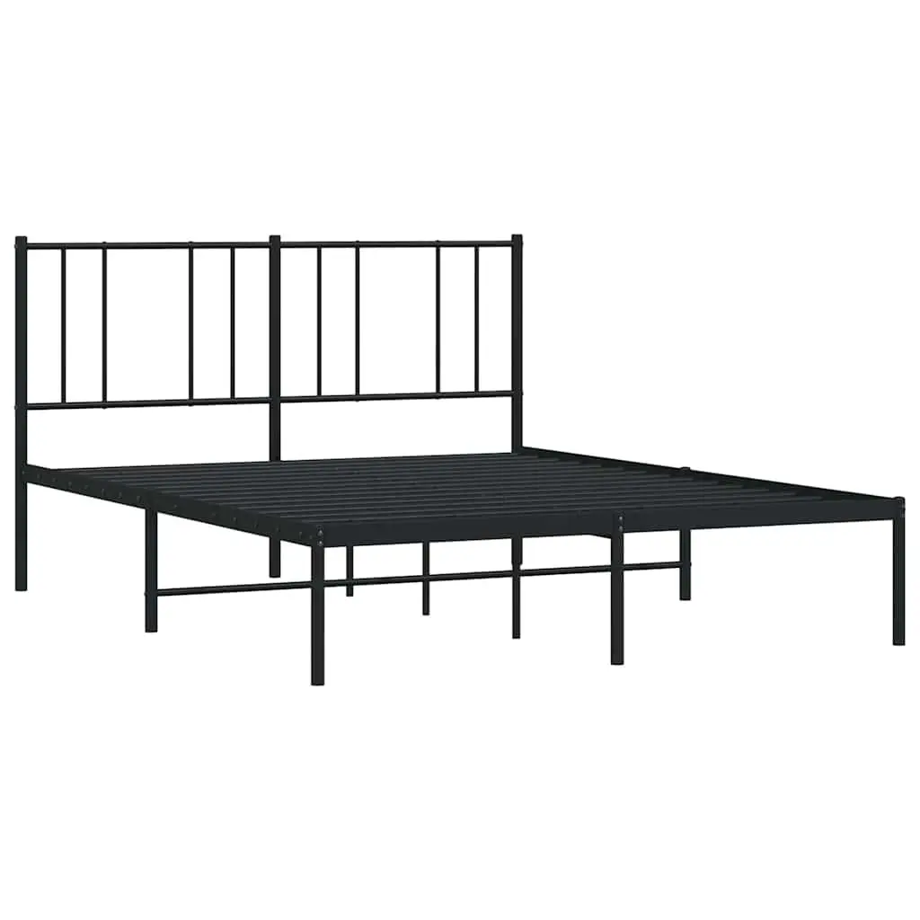 Metal Bed Frame Black 135x190 cm Powder-coated Steel with Headboard Slatted Base