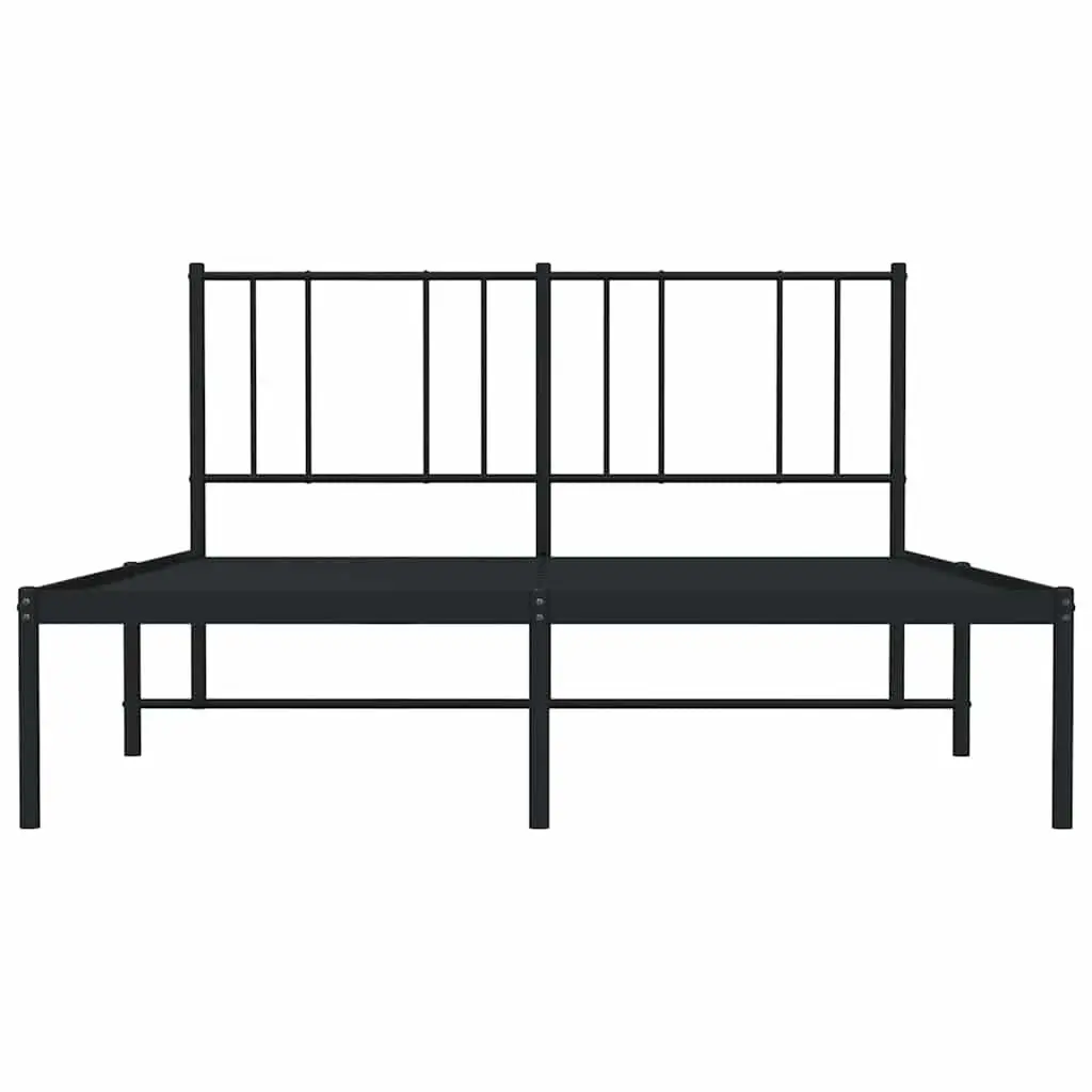 Metal Bed Frame Black 135x190 cm Powder-coated Steel with Headboard Slatted Base