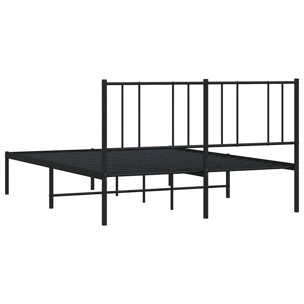 Metal Bed Frame Black 135x190 cm Powder-coated Steel with Headboard Slatted Base