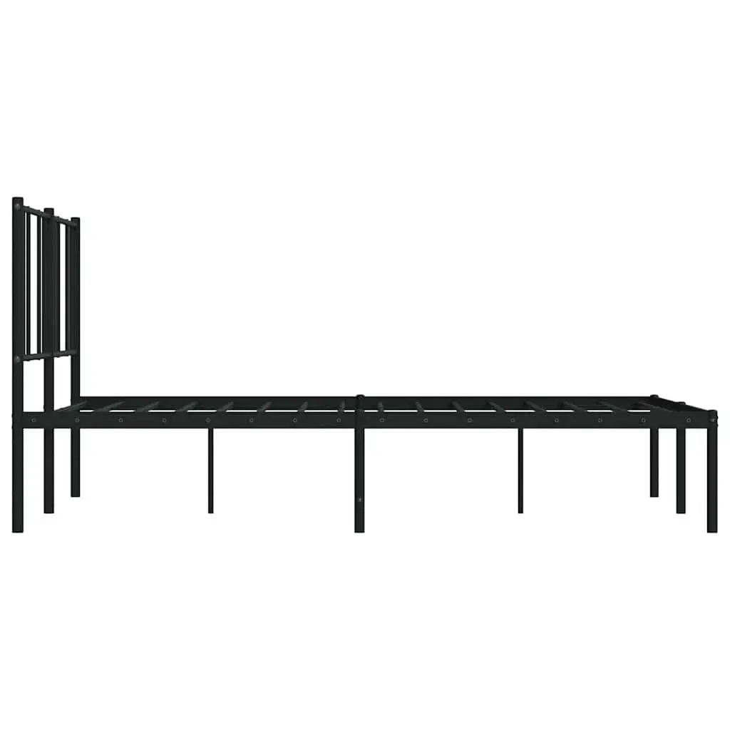 Metal Bed Frame Black 135x190 cm Powder-coated Steel with Headboard Slatted Base