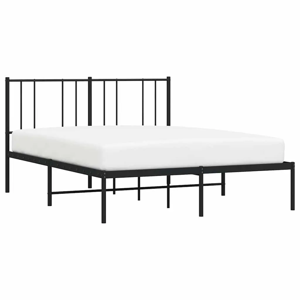Metal Bed Frame Black 135x190 cm Powder-coated Steel with Headboard Slatted Base