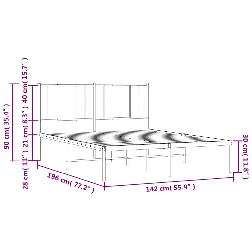 Metal Bed Frame Black 135x190 cm Powder-coated Steel with Headboard Slatted Base