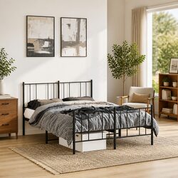 Black Metal Bed Frame 135x190 cm with Footboard