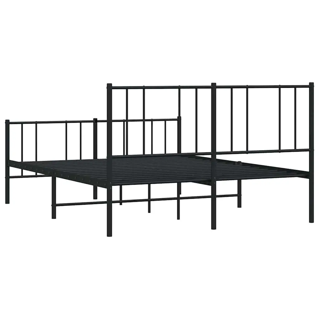 Black Metal Bed Frame 135x190 cm with Footboard