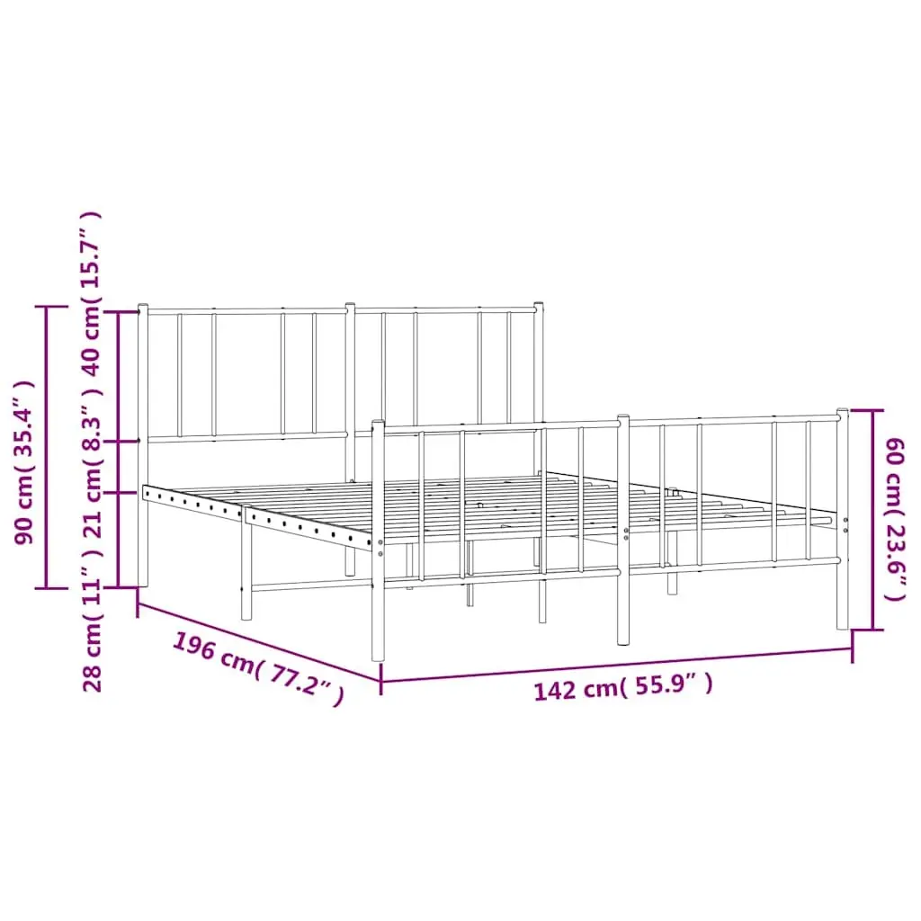 Black Metal Bed Frame 135x190 cm with Footboard