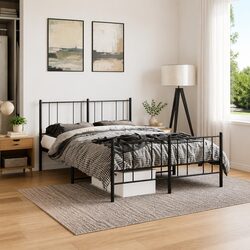 Black Metal Bed Frame 150x200 cm with Footboard