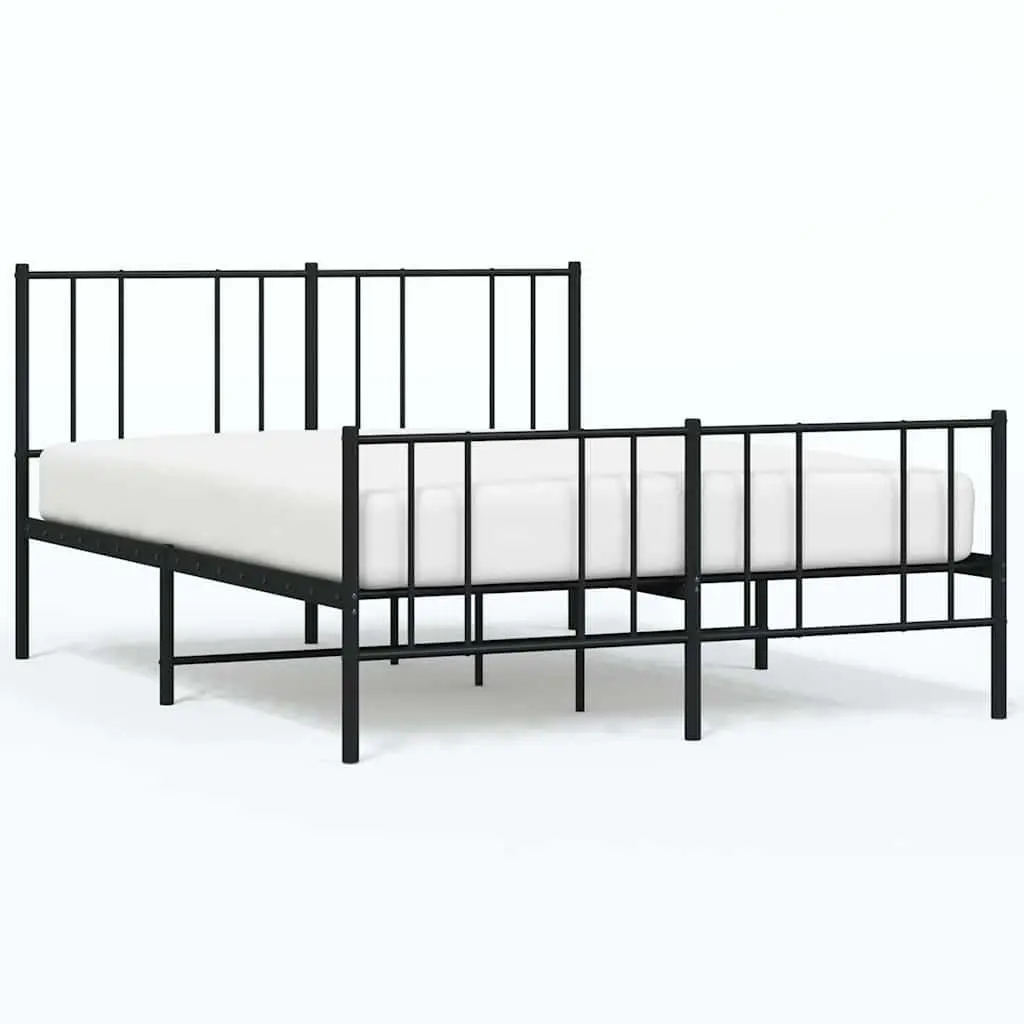 Black Metal Bed Frame 150x200 cm with Footboard