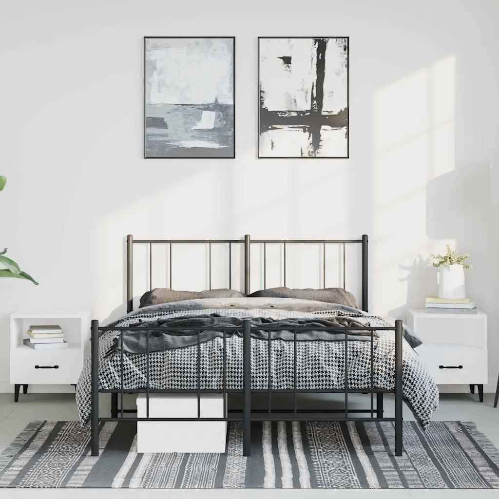 Black Metal Bed Frame 150x200 cm with Footboard