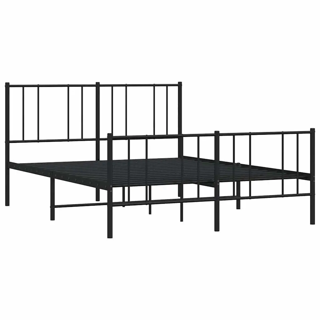 Black Metal Bed Frame 150x200 cm with Footboard
