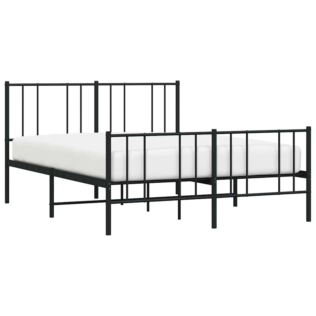 Black Metal Bed Frame 150x200 cm with Footboard