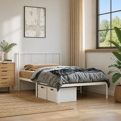 King Single Metal Bed Frame with White Headboard