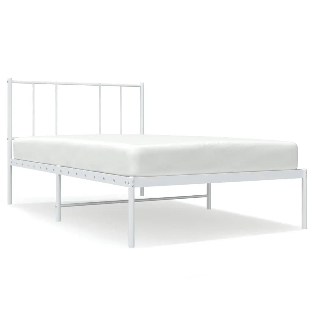 King Single Metal Bed Frame with White Headboard