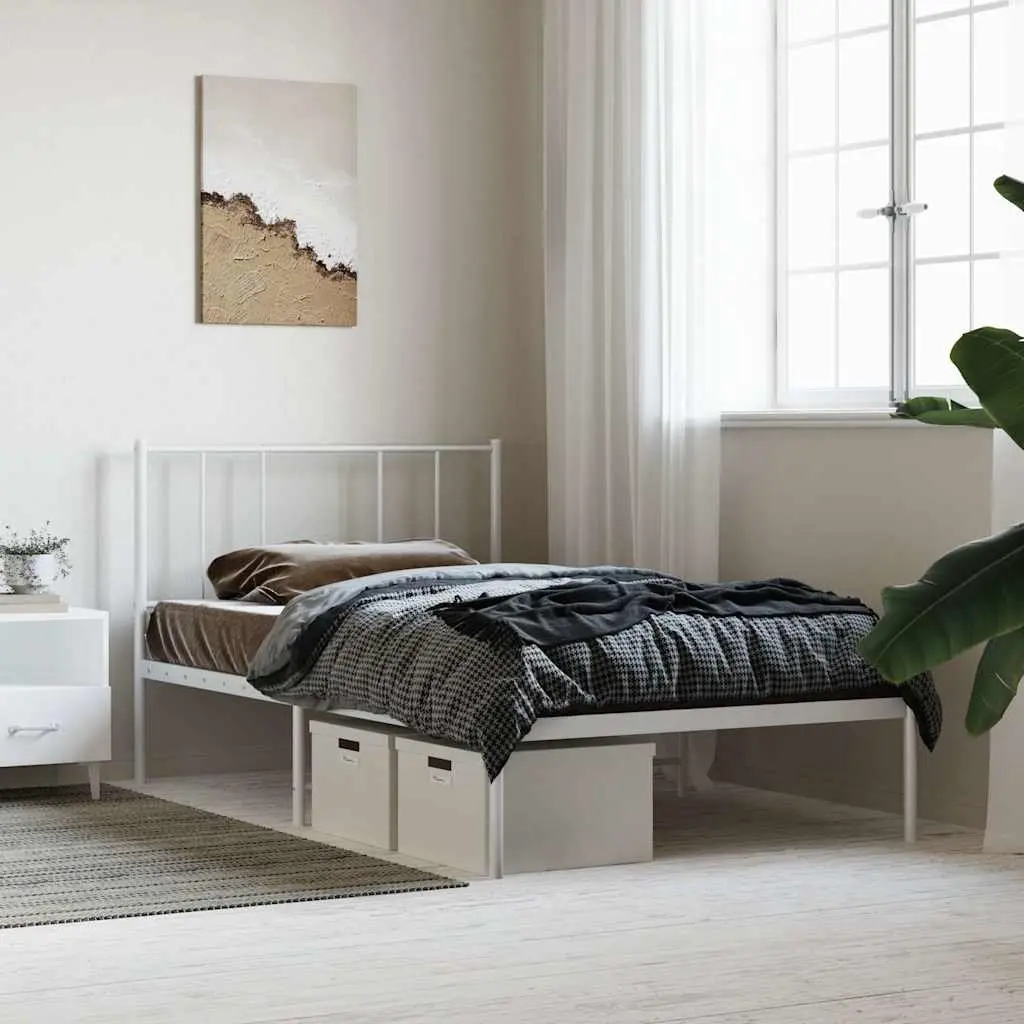 King Single Metal Bed Frame with White Headboard