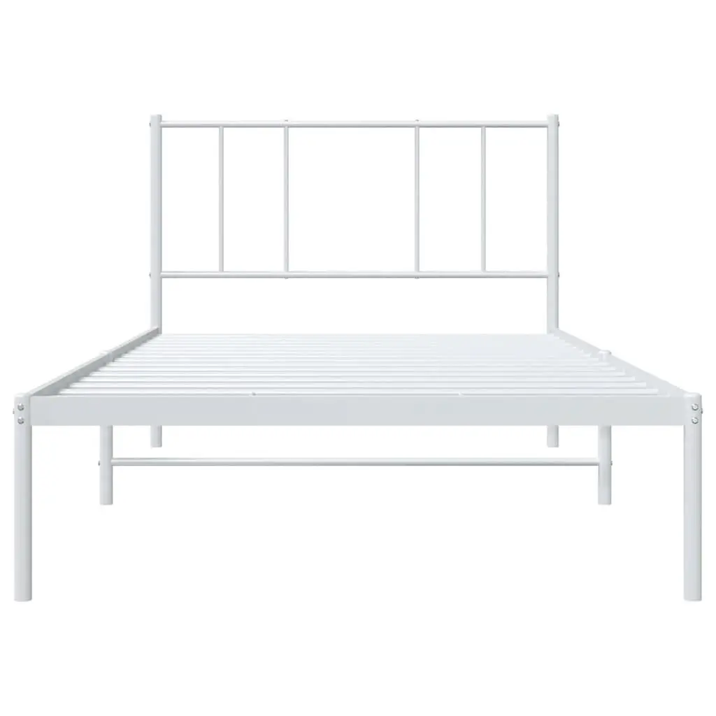 King Single Metal Bed Frame with White Headboard