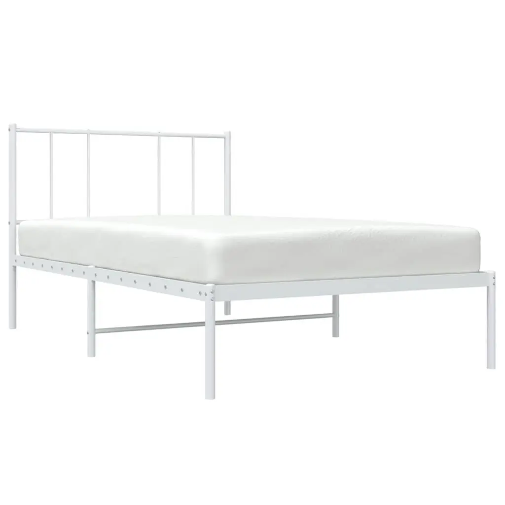 King Single Metal Bed Frame with White Headboard
