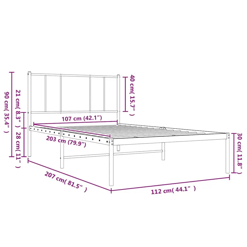 King Single Metal Bed Frame with White Headboard