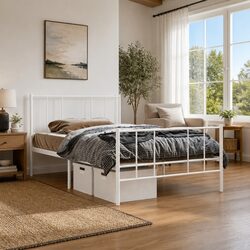 Elegant King Single Metal Bed Frame 107x203 cm in White