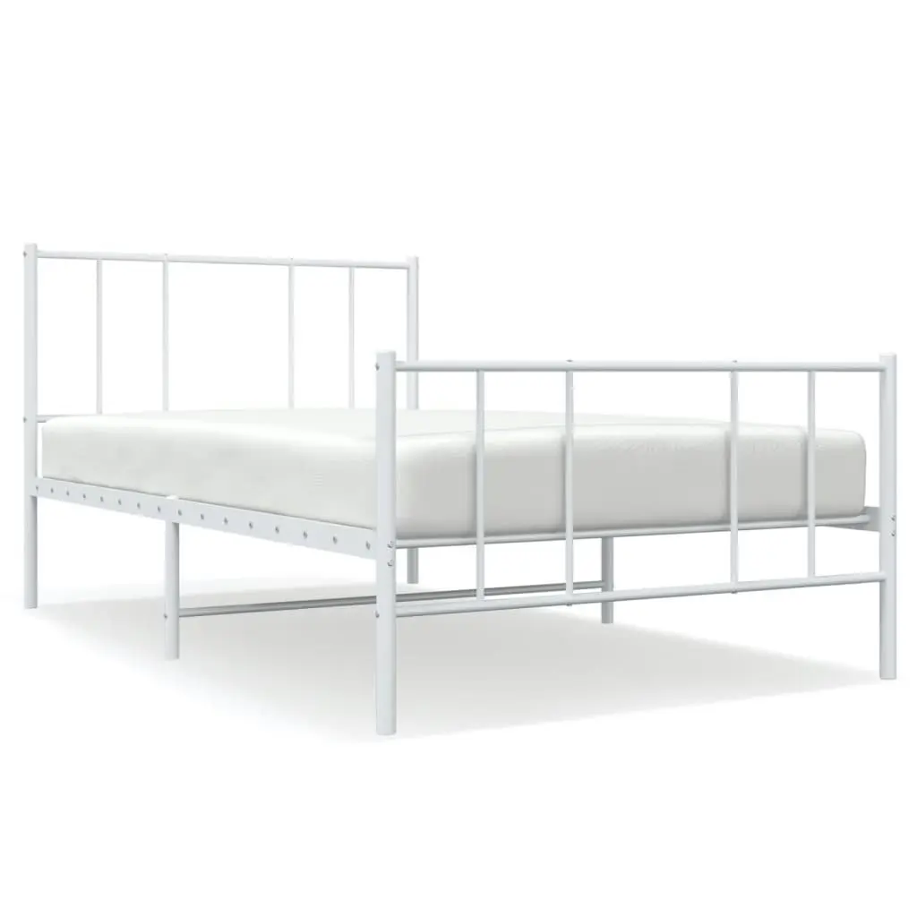 Metal Bed Frame King Single White 107x203 cm Powder-Coated Steel Slatted Base Footboard