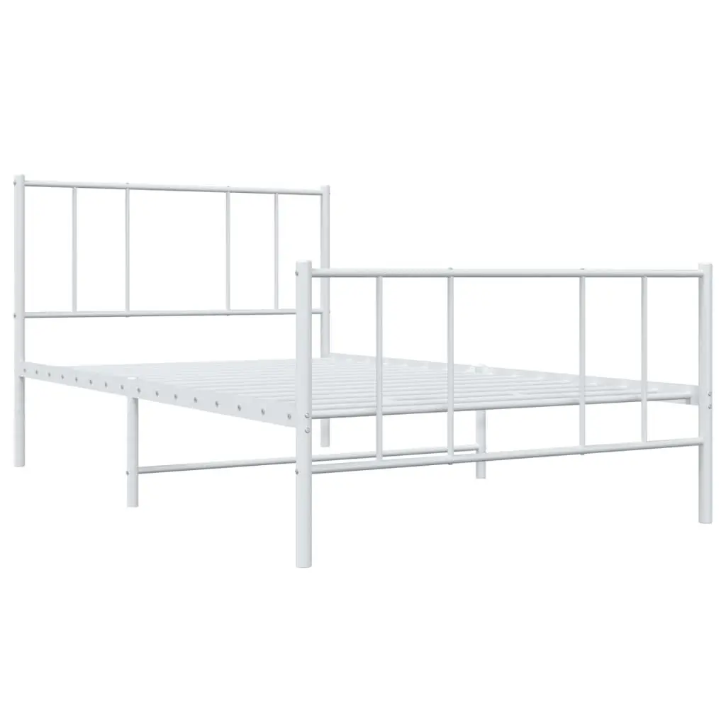 Metal Bed Frame King Single White 107x203 cm Powder-Coated Steel Slatted Base Footboard