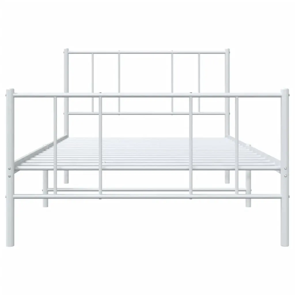 Metal Bed Frame King Single White 107x203 cm Powder-Coated Steel Slatted Base Footboard