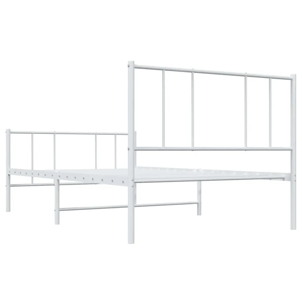 Metal Bed Frame King Single White 107x203 cm Powder-Coated Steel Slatted Base Footboard