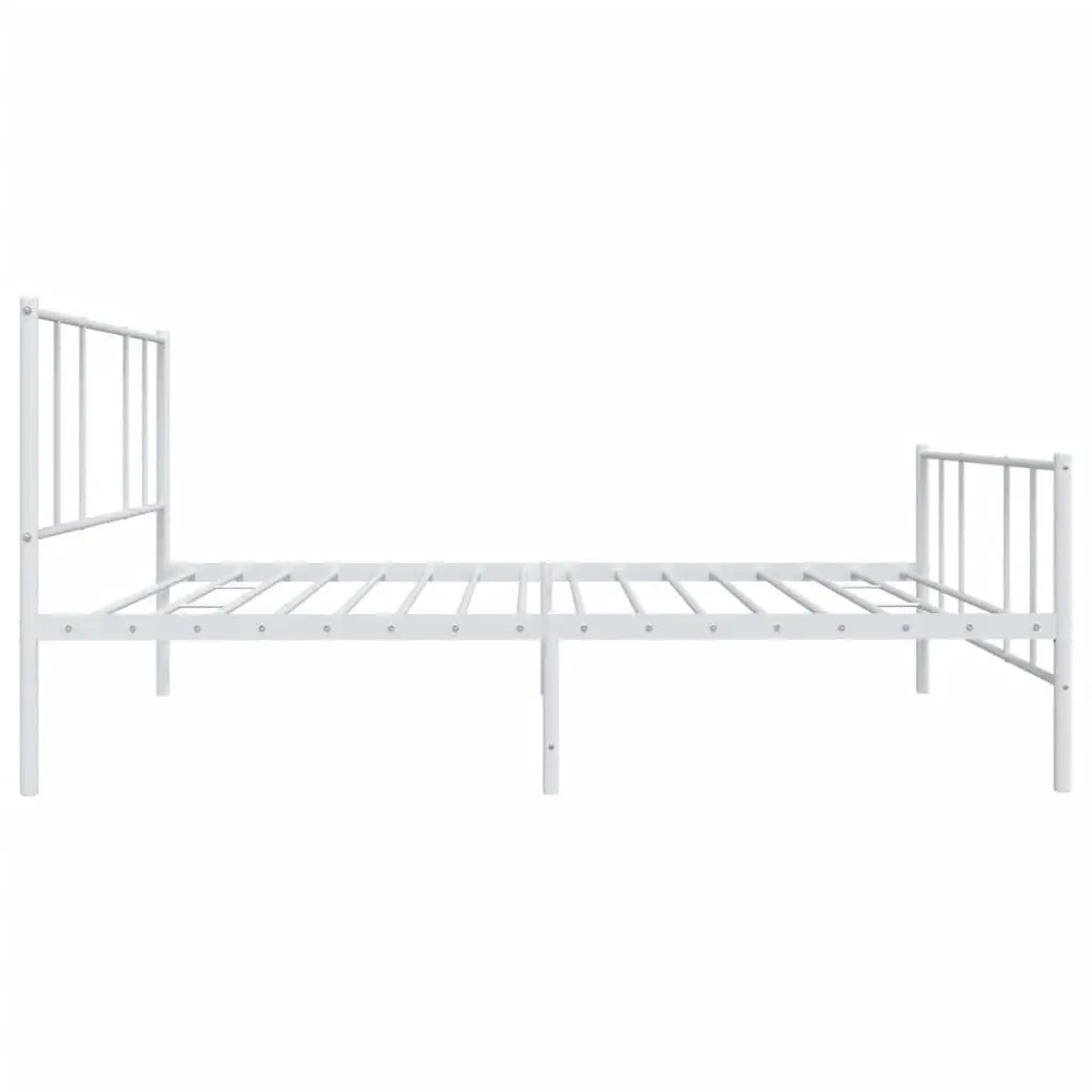 Metal Bed Frame King Single White 107x203 cm Powder-Coated Steel Slatted Base Footboard