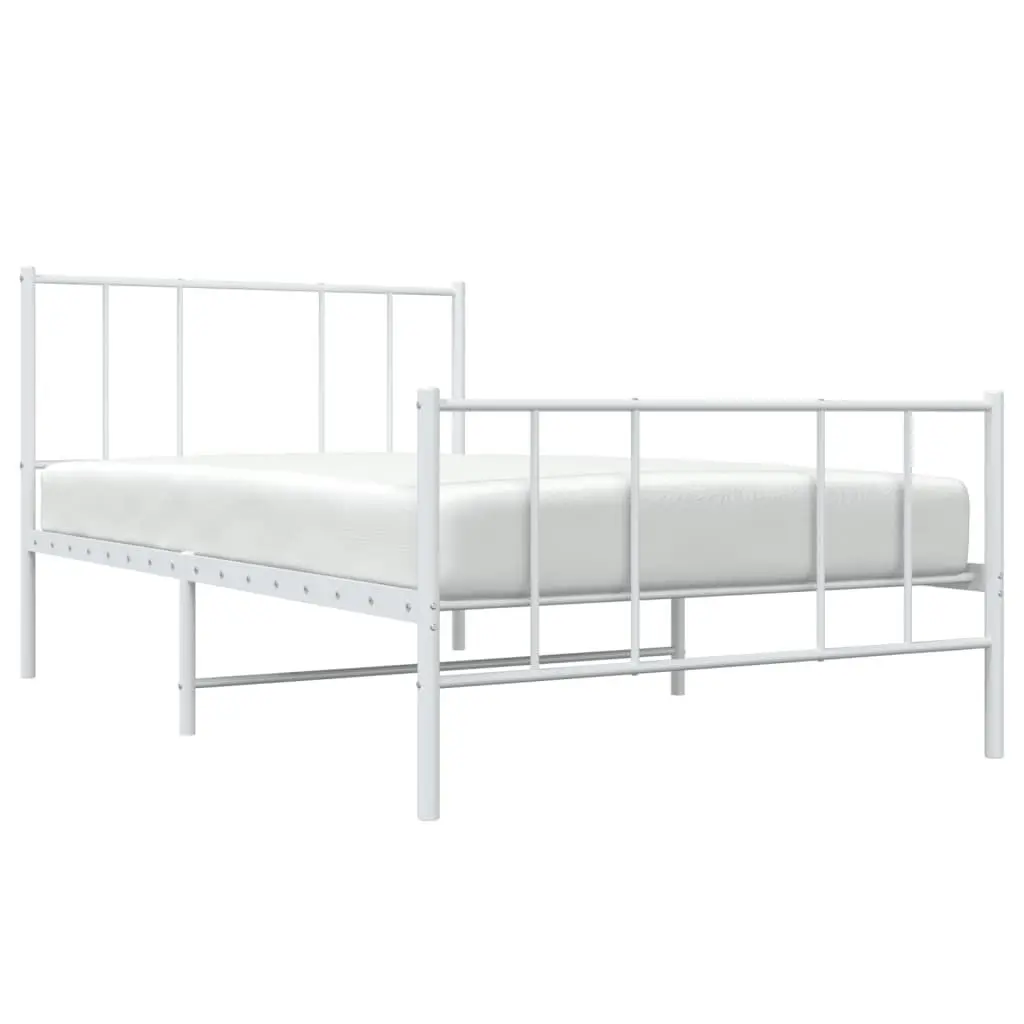 Metal Bed Frame King Single White 107x203 cm Powder-Coated Steel Slatted Base Footboard