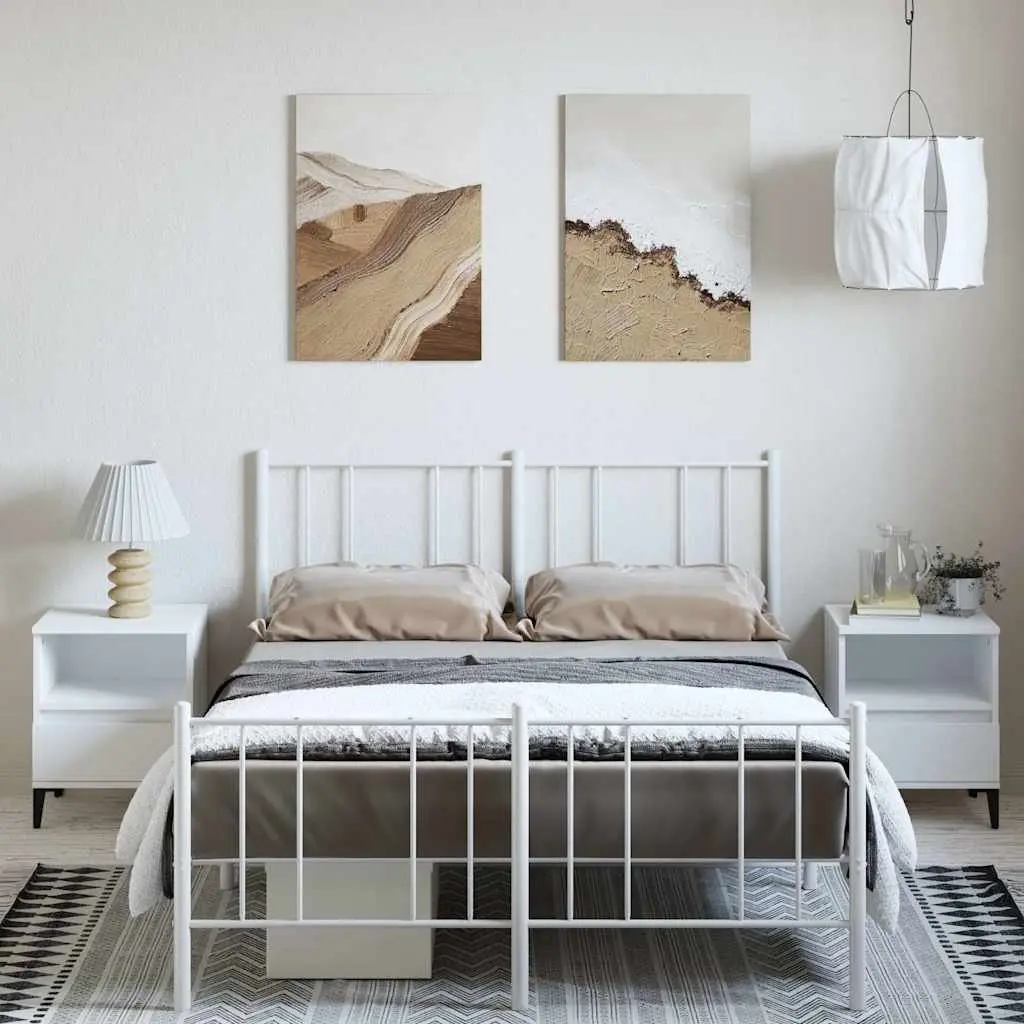 White Metal Bed Frame with Footboard 135x190cm