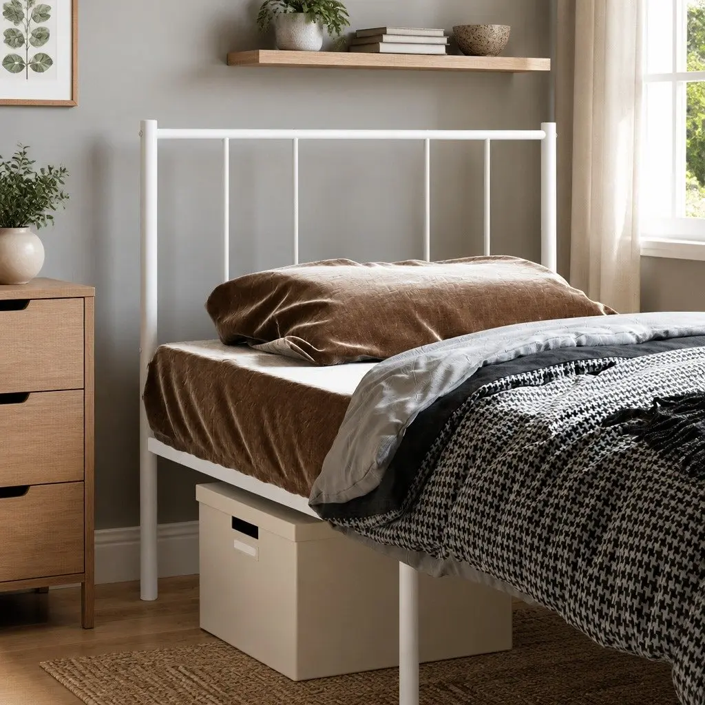 Metal Headboard White 90cm Powder Coated Steel Frame