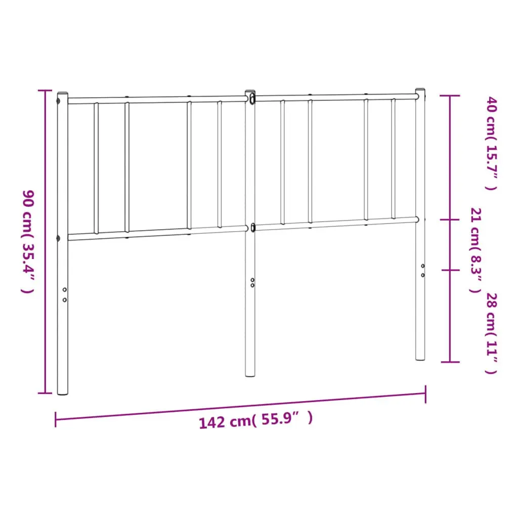 Metal Headboard White 135cm Powder-coated Steel Bed Frame Support