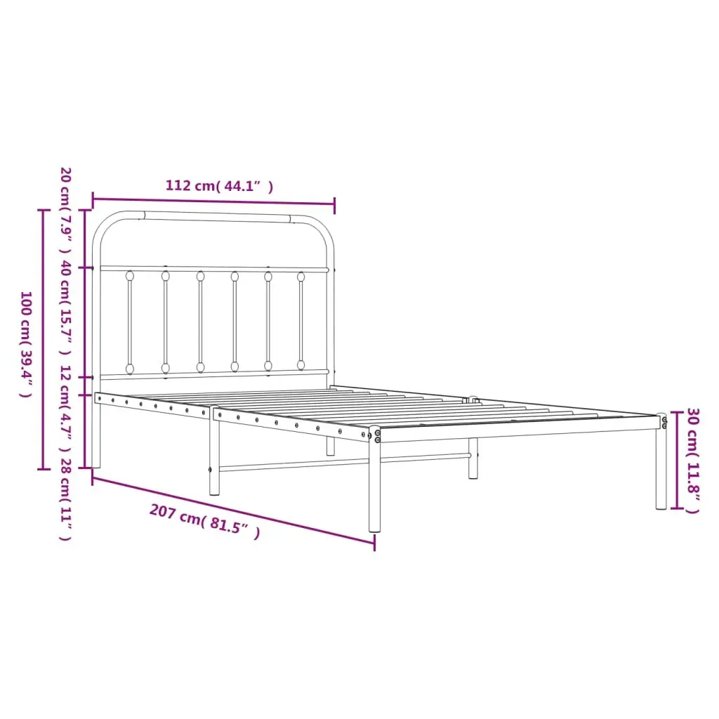 Metal Bed Frame King Single 107x203cm Black