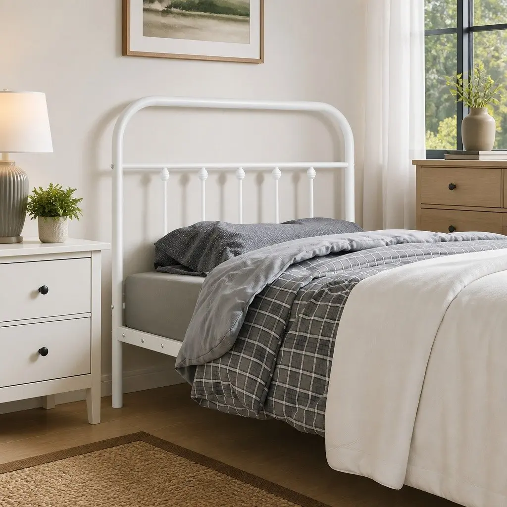 Metal Headboard White 90cm Powder-coated Steel Bed Frame Head Board