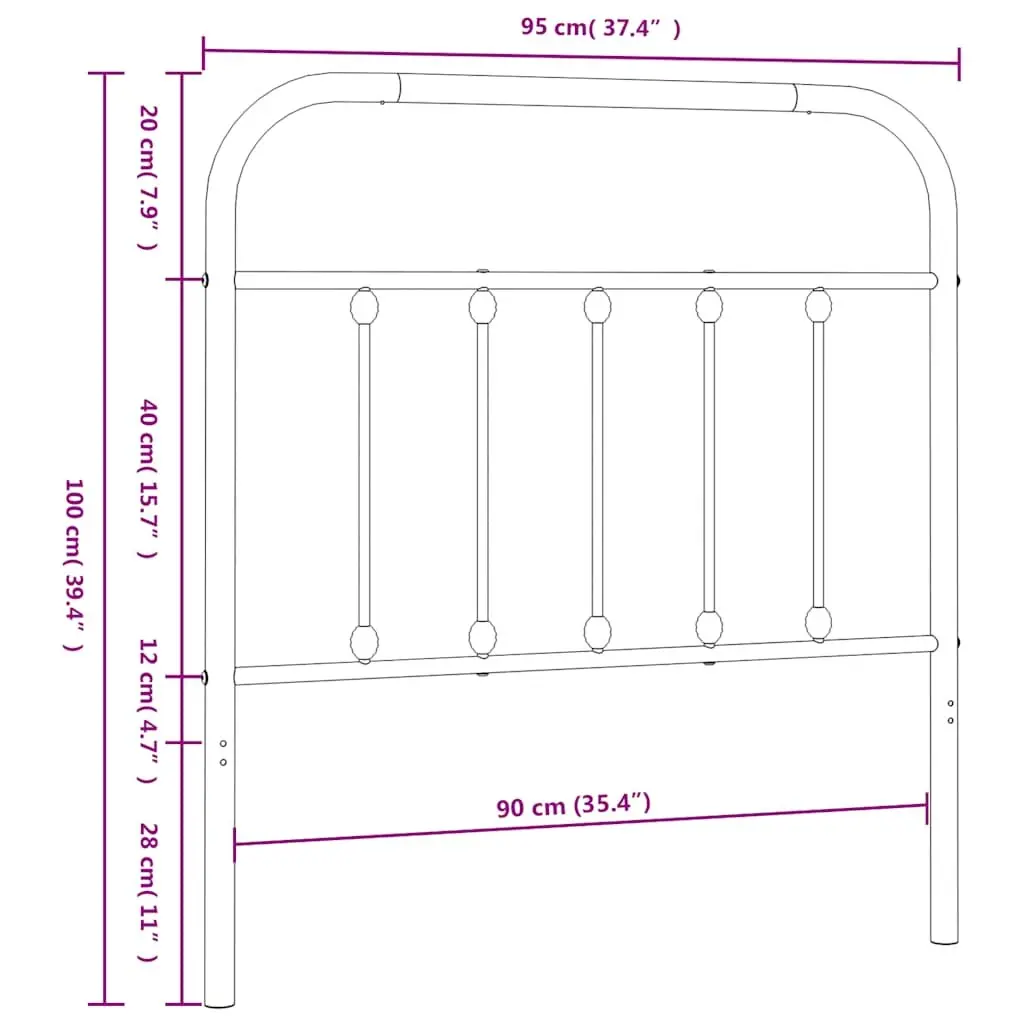 Metal Headboard White 90cm Powder-coated Steel Bed Frame Head Board