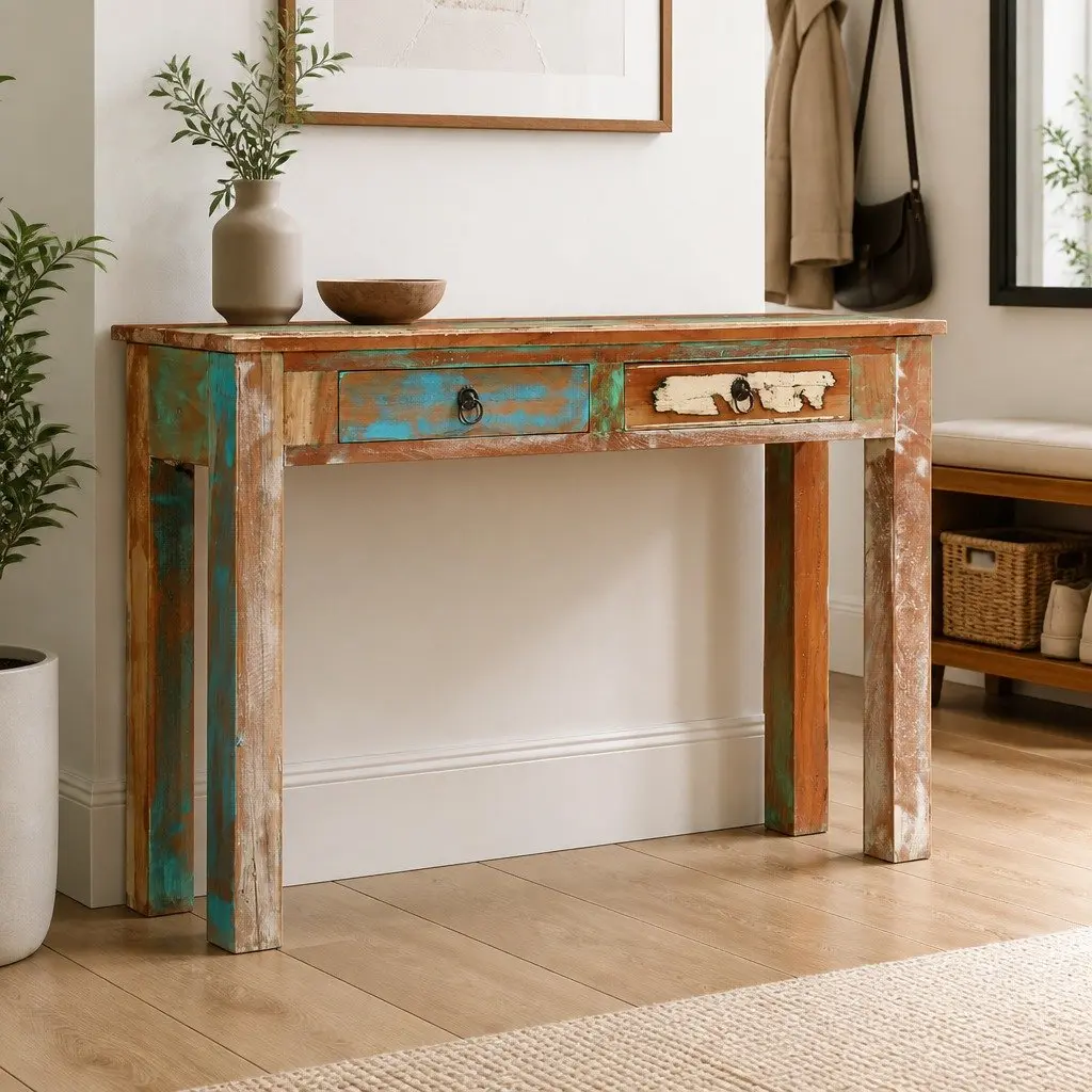 Reclaimed Wood Console Table 110x30x75 cm Brown Handcrafted Storage Drawers for Entryway Hallway