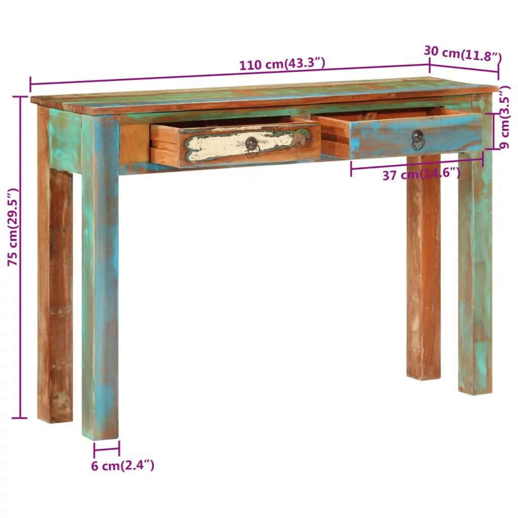 Reclaimed Wood Console Table 110x30x75 cm Brown Handcrafted Storage Drawers for Entryway Hallway