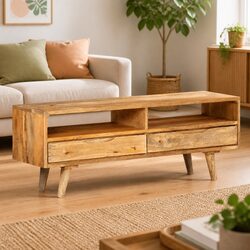 Retro TV Cabinet in Solid Mango Wood 110x30x41 cm