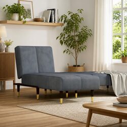 Grey Velvet Convertible Chaise Longue Sofa with 3 Positions