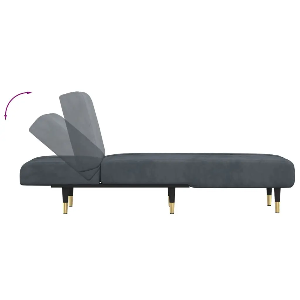 Chaise Longue Grey Velvet Convertible Lounge Sofa 3 Position