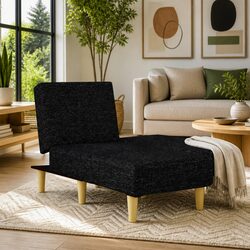 Black Fabric Chaise Longue Reclining Lounger Sofa Bed