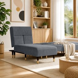 Grey Velvet Chaise Longue Reclining Lounge Chair