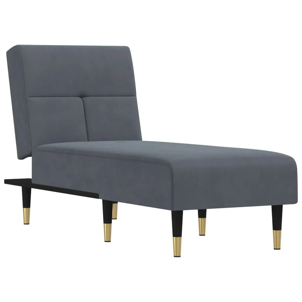 Chaise Longue Grey Velvet Reclining Lounge Chair 3-Position Convertible