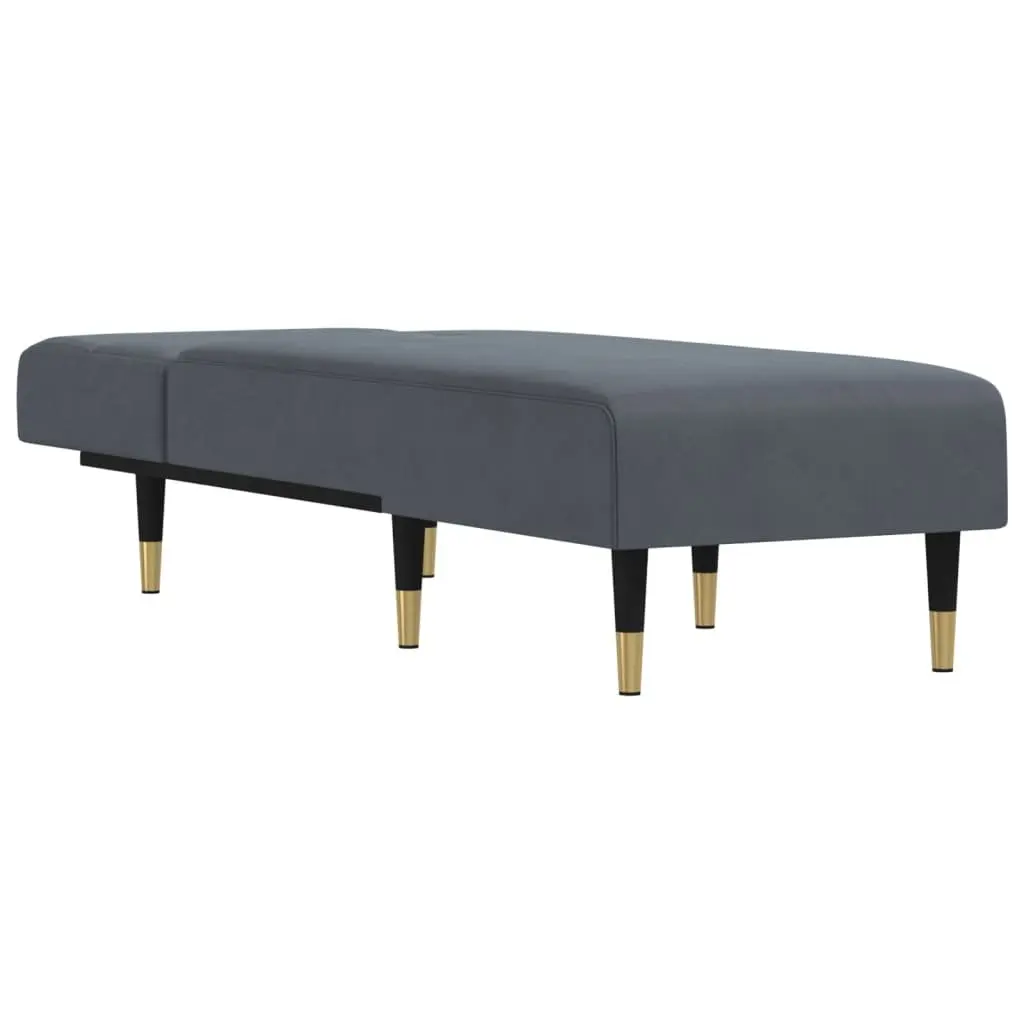 Chaise Longue Grey Velvet Reclining Lounge Chair 3-Position Convertible