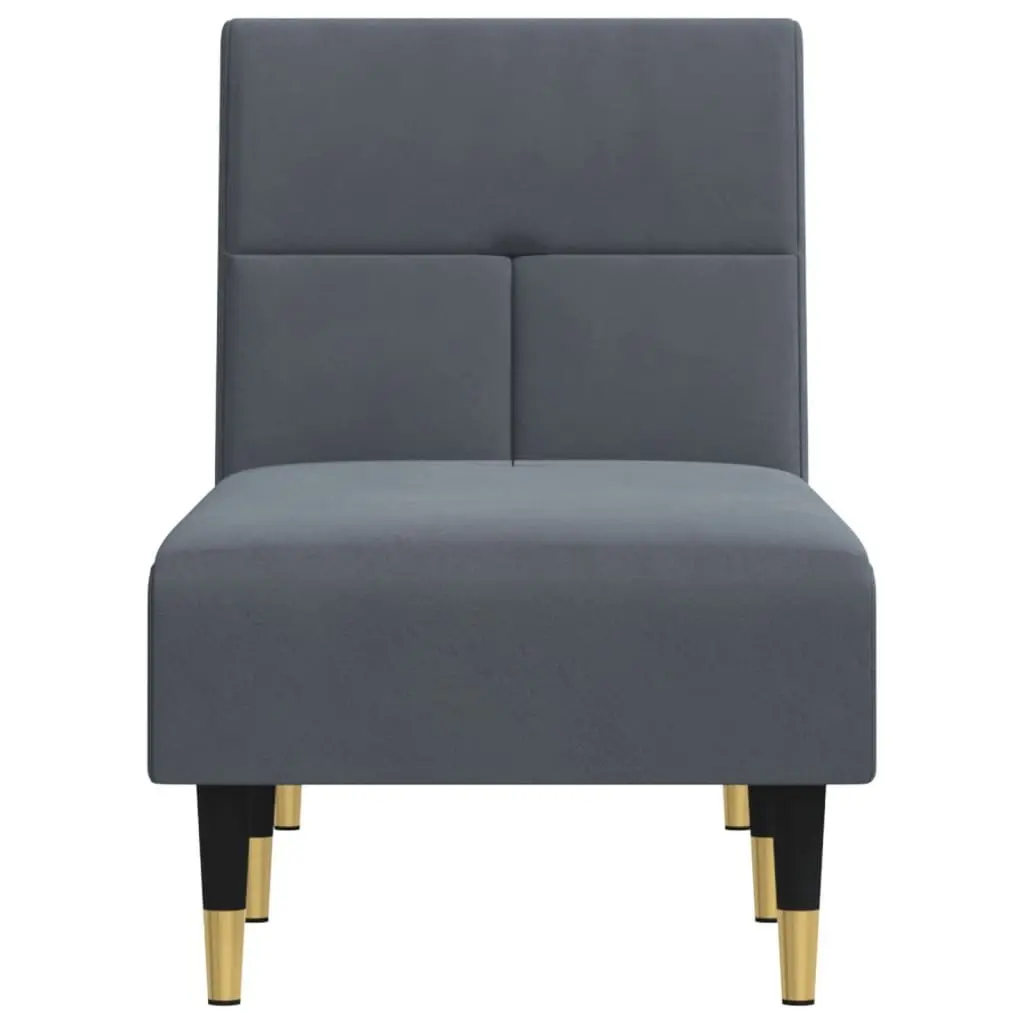 Chaise Longue Grey Velvet Reclining Lounge Chair 3-Position Convertible
