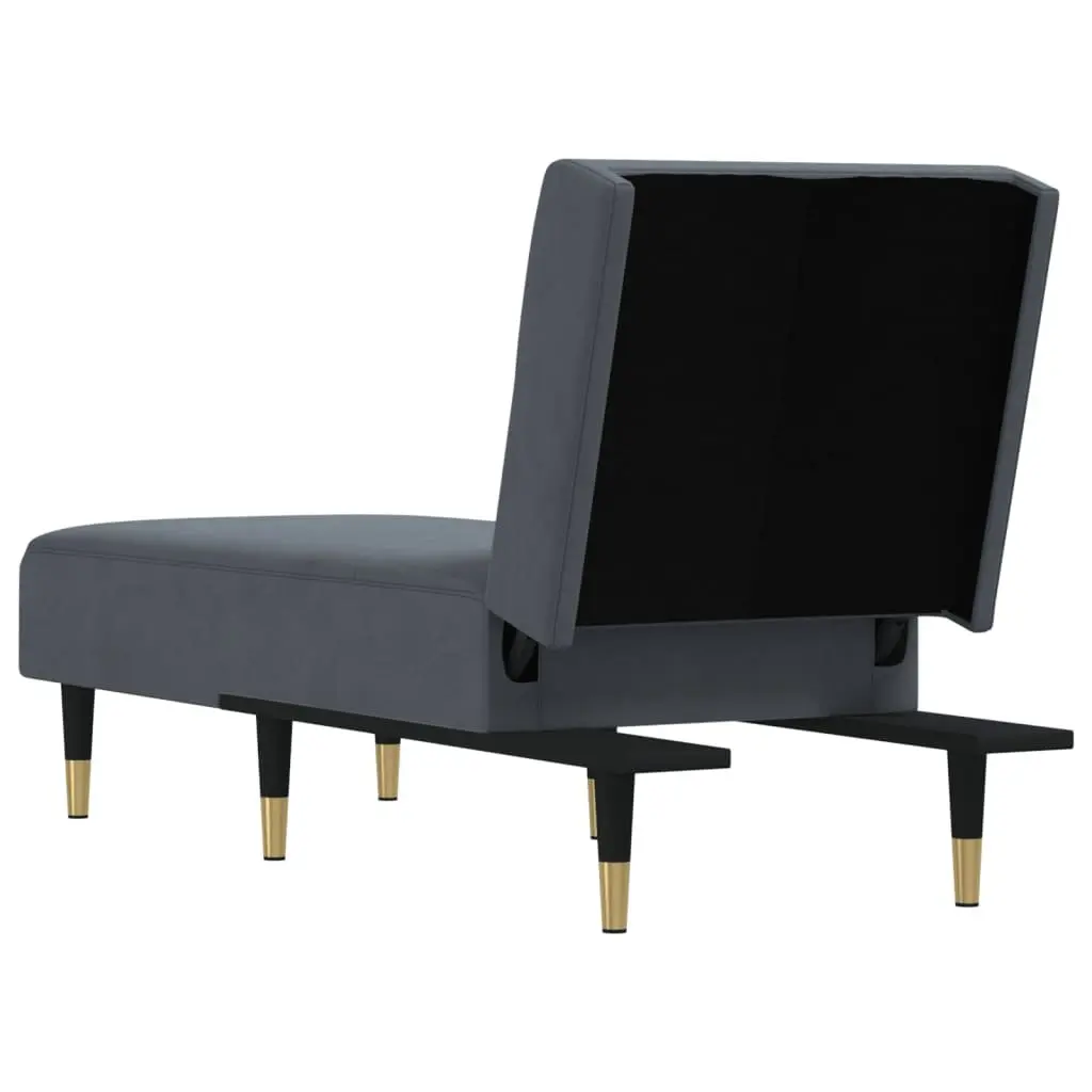 Chaise Longue Grey Velvet Reclining Lounge Chair 3-Position Convertible