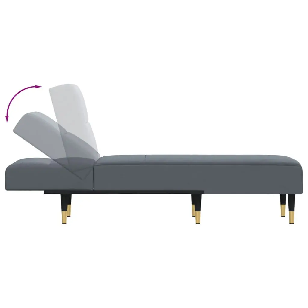 Chaise Longue Grey Velvet Reclining Lounge Chair 3-Position Convertible