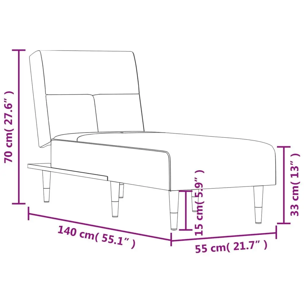 Chaise Longue Grey Velvet Reclining Lounge Chair 3-Position Convertible