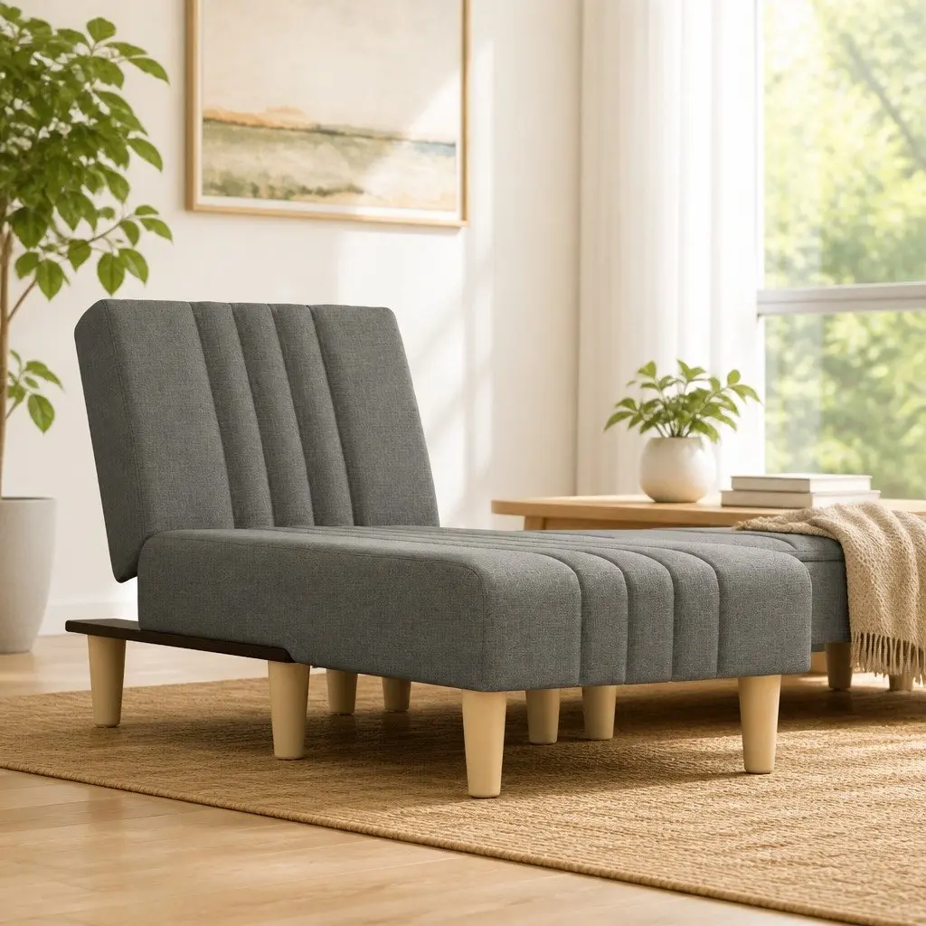 Grey Fabric Chaise Longue Convertible Lounge Chair