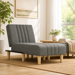 Grey Fabric Chaise Longue Convertible Lounge Chair