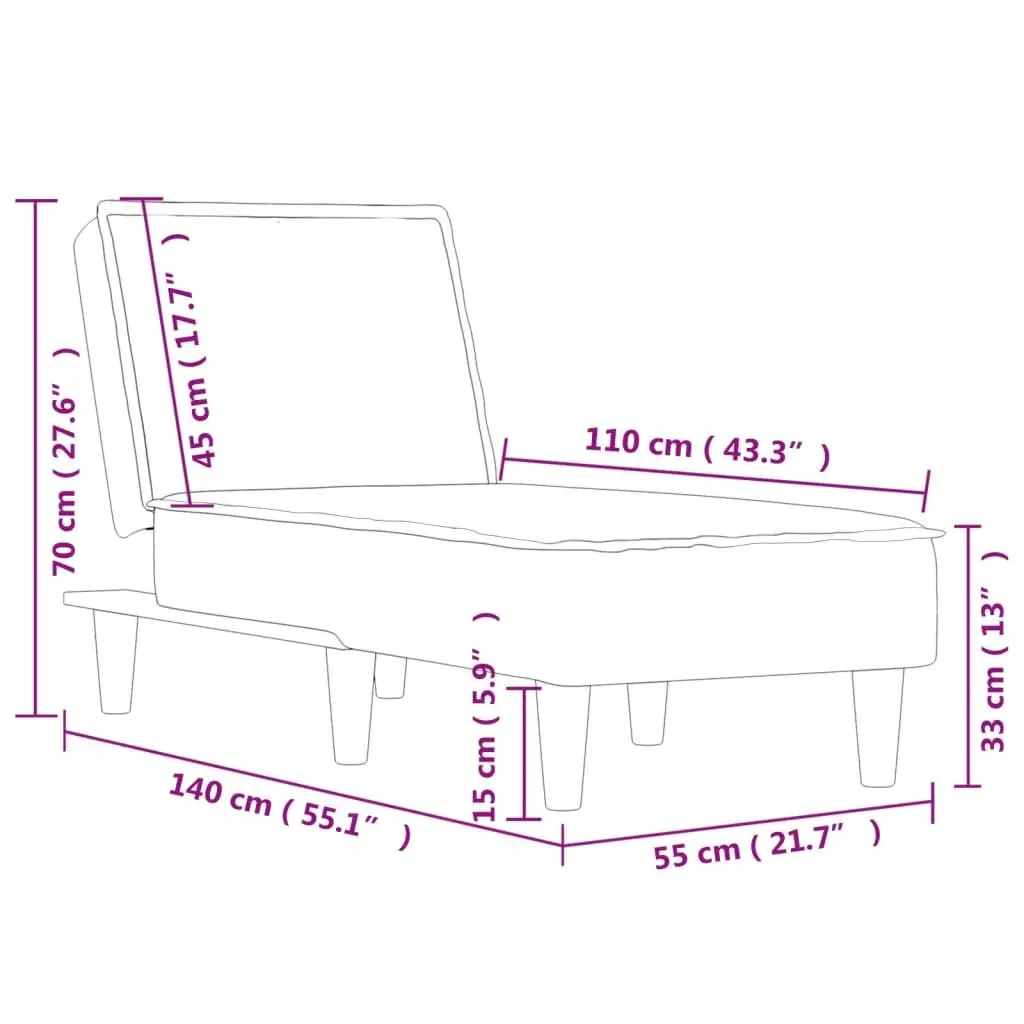 Dark Grey Fabric Chaise Longue with 3 Reclining Positions
