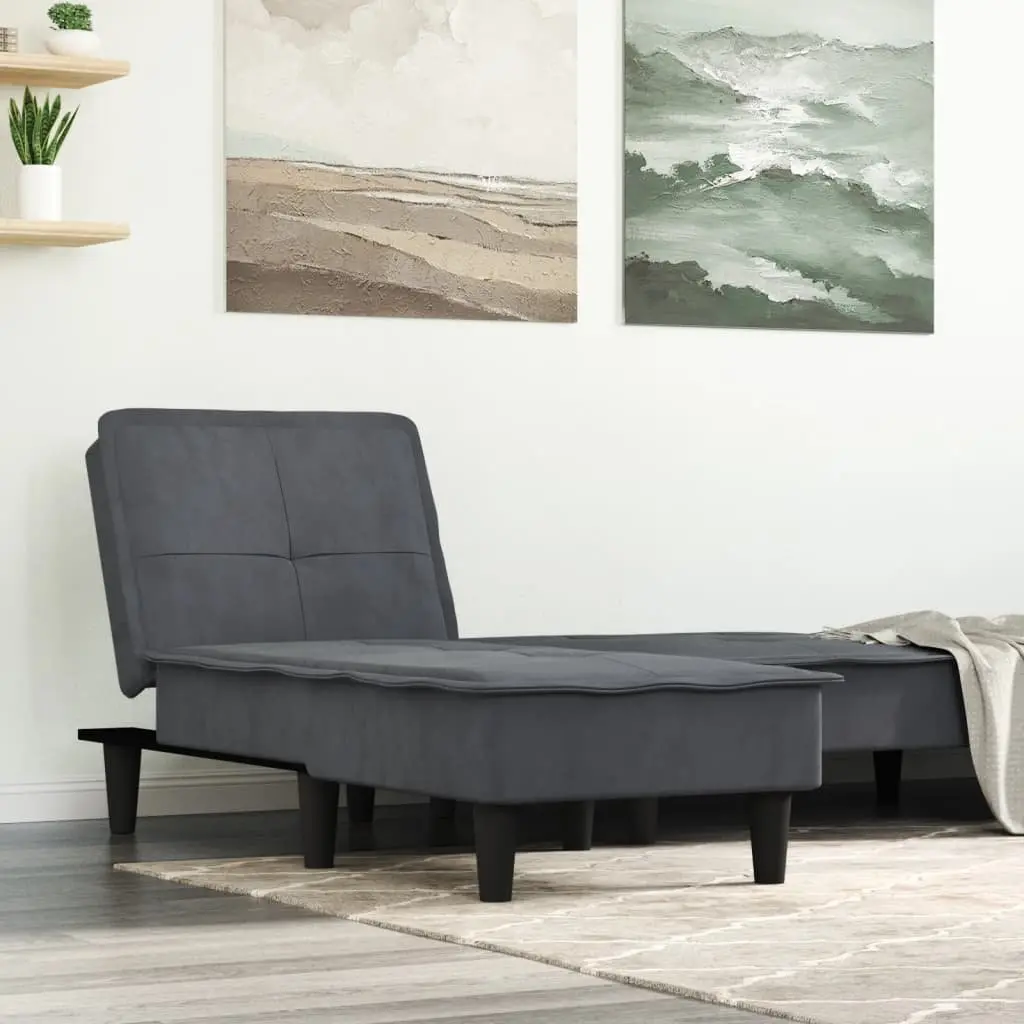 Chaise Longue Grey Velvet Convertible 3 Position Sofa Bed